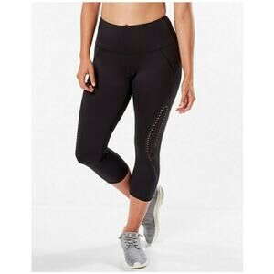 Ruby Ribbon Leggings Womens Small Black Laser Cut Cropped Athletic Capri Active